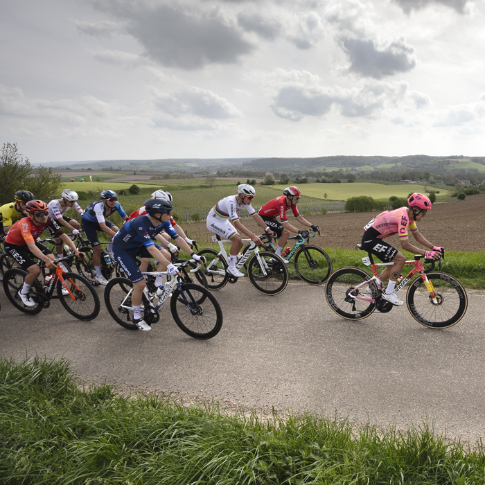 Amstel Gold Race 2024 - A group of favourites ride past the open views of Schaapsdries
