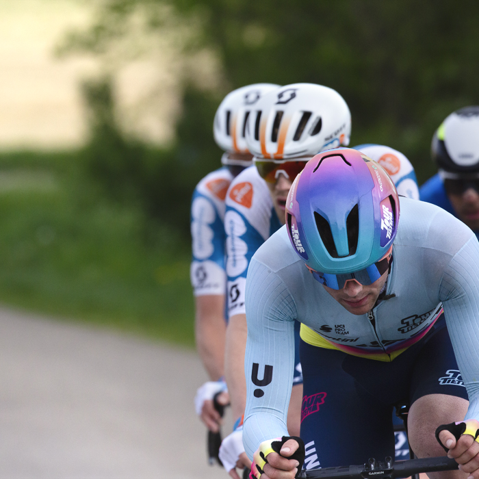 Amstel Gold Race 2024 - Zeb Kyffin leading a small group of riders