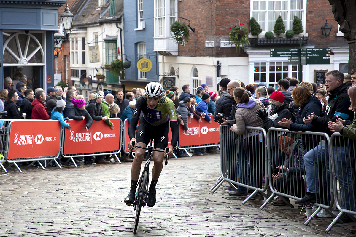 British National Road Championships 2021 - Men’s Road Race - Ben Turner of Trinity Road Racing passes through the finish line