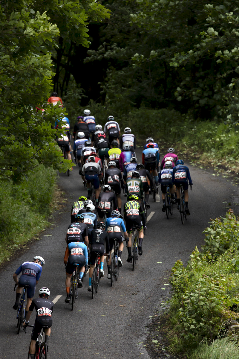 British National Road Championships 2022 - Men’s Road Race - Rear view of the riders tackling the hill climb