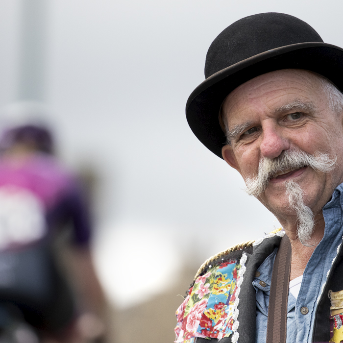 British National Road Championships 2024 - Women’s Road Race - A fan wearing a bowler hat enjoys the action