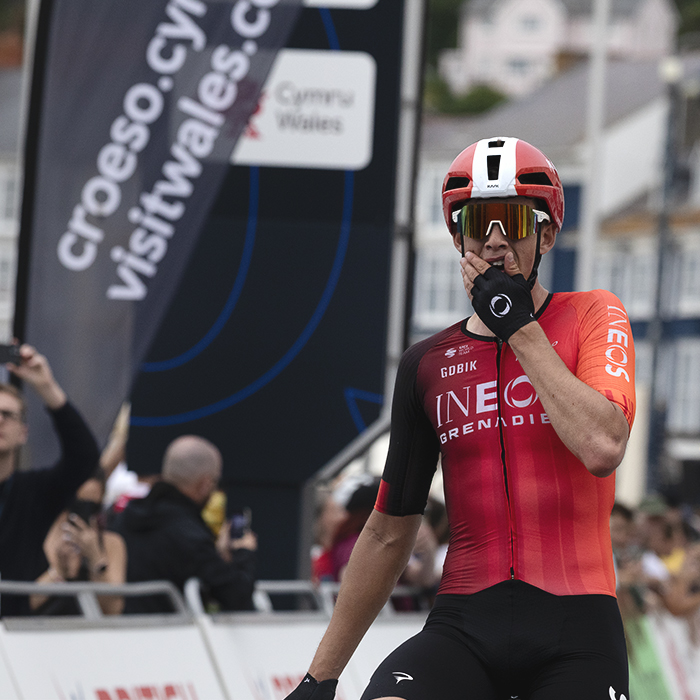 British National Road Championships 2025 - Road Race - Men - Sam Watson of Ineos Grenadiers puts his hand to his mouth in disbelief as he wins the title