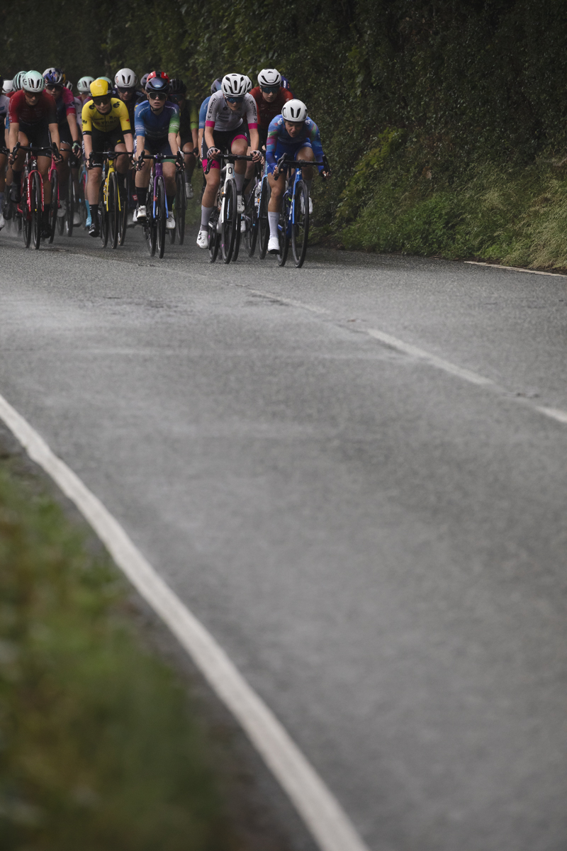 British National Road Championships 2025 - Road Race - Women - Rhydyfelin the peloton races through the countryside