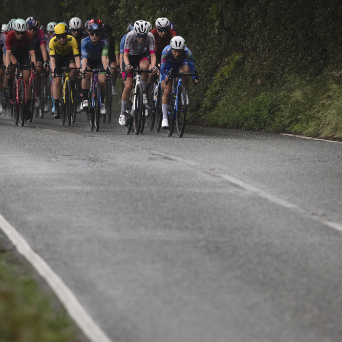 British National Road Championships 2025 - Road Race - Women - Rhydyfelin the peloton races through the countryside