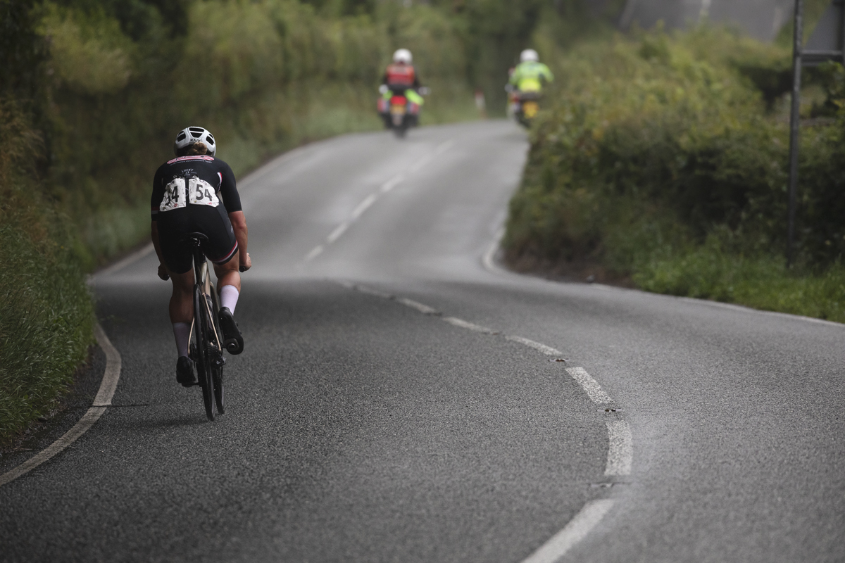 British National Road Championships 2025 - Road Race - Women - Jennifer Powell of Performance Development Team moves away down the road