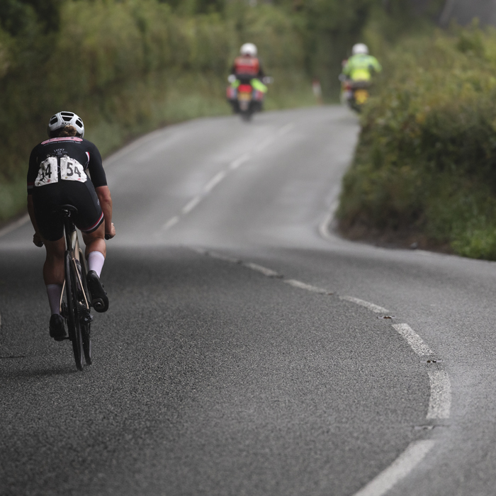 British National Road Championships 2025 - Road Race - Women - Jennifer Powell of Performance Development Team moves away down the road
