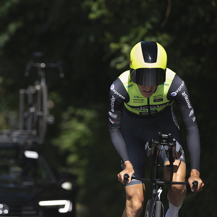 British National Road Championships 2025 - Time Trial - Elite Men - Harrison Wood of Sabgal/Anicolor stands on his pedals as he takes on a steep section of the course