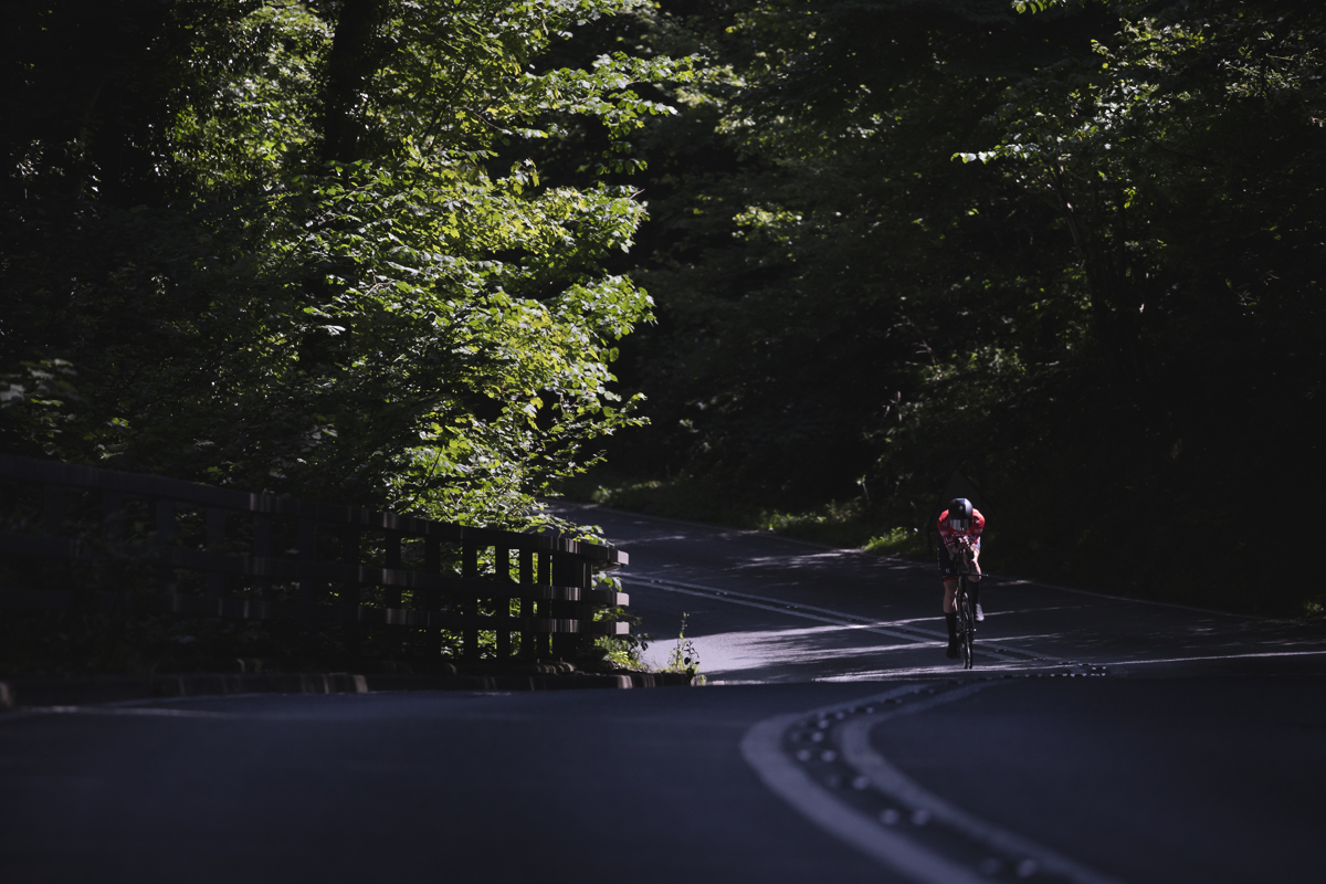 British National Road Championships 2025 - Time Trial - Elite Men - Jimmy Smith of Army Cycling Union is picked out by the light during the event