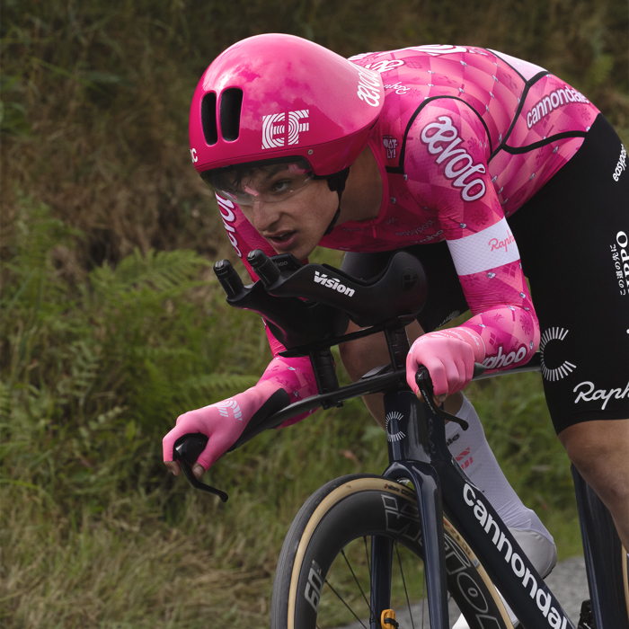 British National Road Championships 2025 - Time Trial - U23 Men - a close up of Josh Golliker concentrating on his race