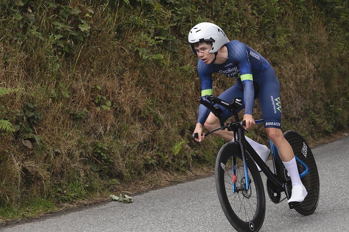 British National Road Championships 2025 - Time Trial - U23 Men - Sam Chaplin of Cycling Sheffield on the Welsh country roads