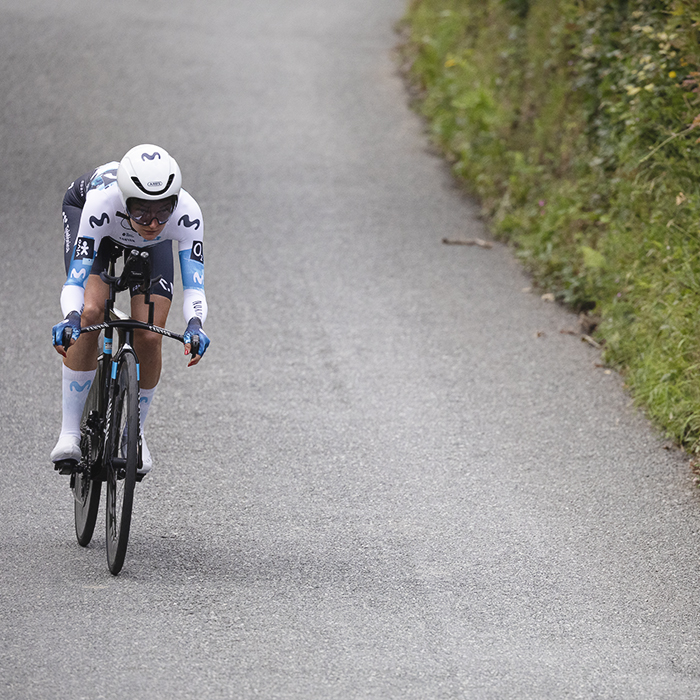 British National Road Championships 2025 - Time Trial - Elite Women - Claire Steels of Movistar Team racing through the Welsh roads