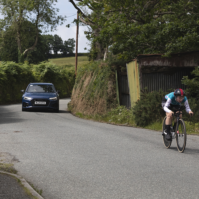 British National Road Championships 2025 - Time Trial - Elite Women - Joanne Rea of Team Boompods is followed by her team car during the event
