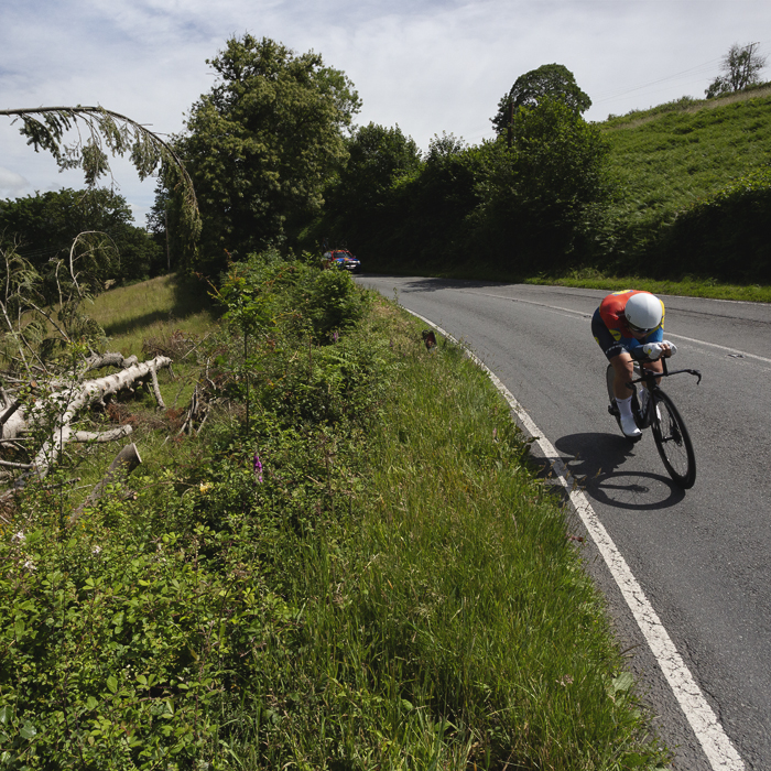British National Road Championships 2025 - Time Trial - U23 Women - Izzy Sharp of Lidl - Trek rides past a fallen tree