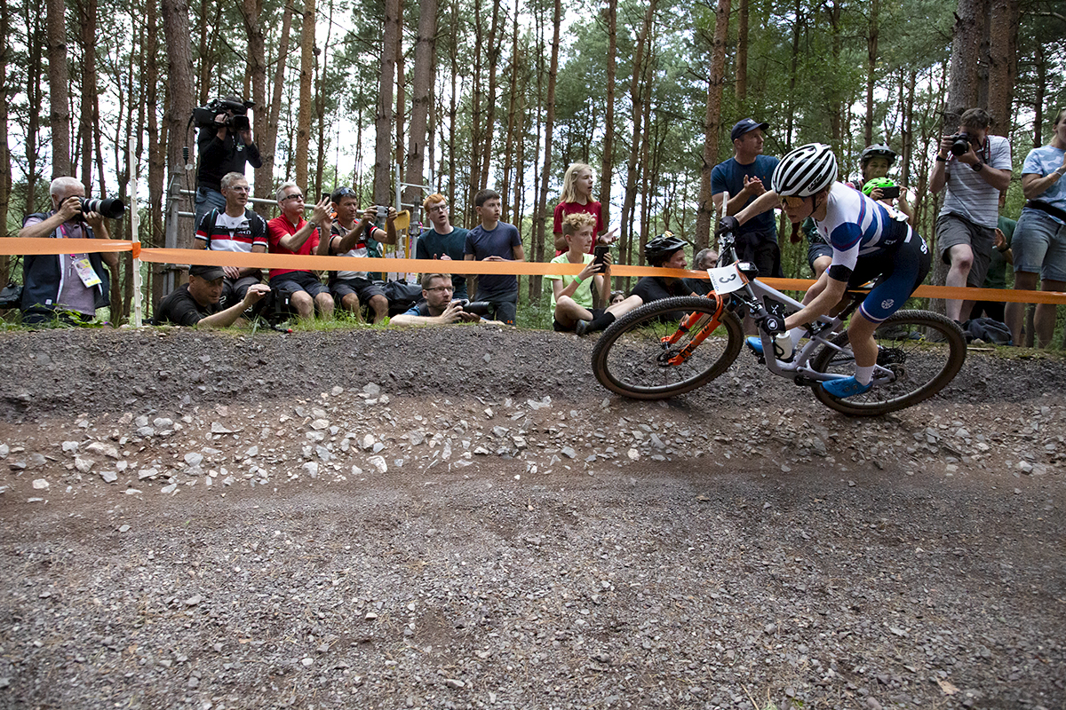Birmingham 2022 - XXII Commonwealth Games - Mountain Bike - Women - Isla Short of Scotland on the bank of a rocky turn