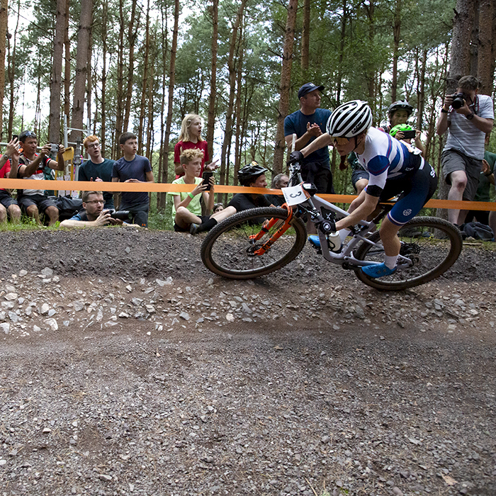 Birmingham 2022 - XXII Commonwealth Games - Mountain Bike - Women - Isla Short of Scotland on the bank of a rocky turn