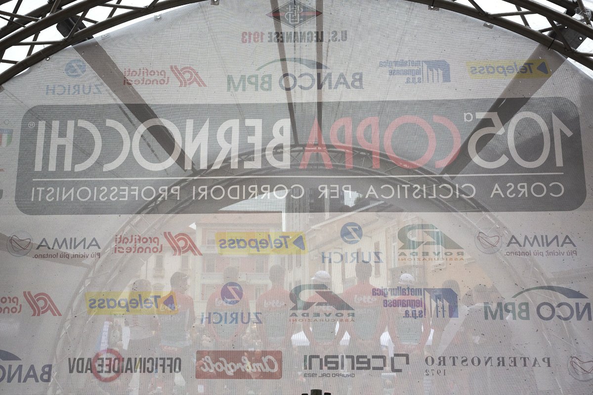 Coppa Bernocchi 2024 - Lotto Dstny being presented to the crowd as viewed from behind the stage