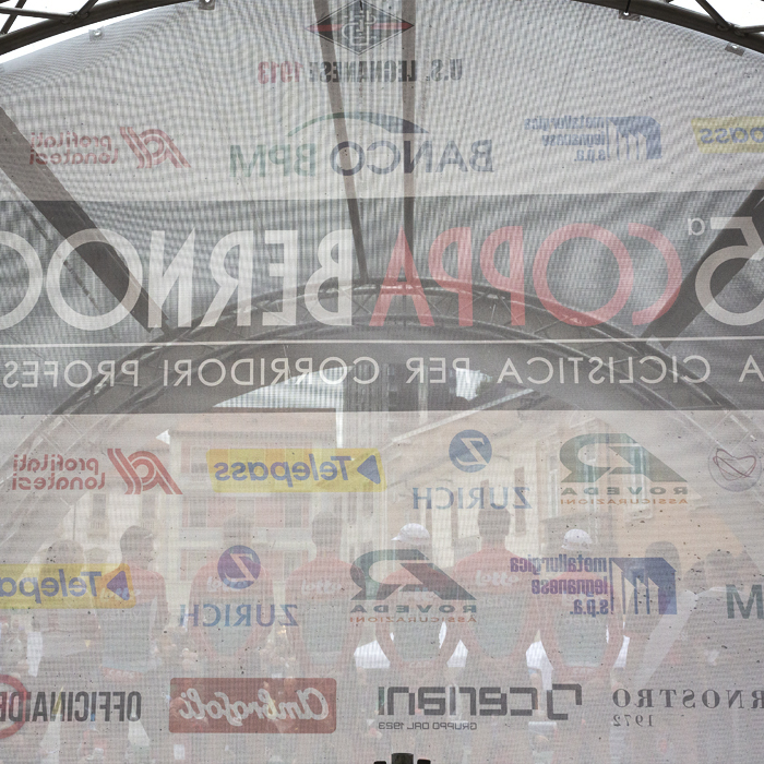 Coppa Bernocchi 2024 - Lotto Dstny being presented to the crowd as viewed from behind the stage