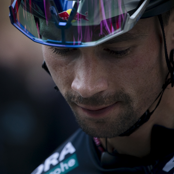 Coppa Bernocchi 2024 - Primož Roglič looks down with this sunglasses on his helmet