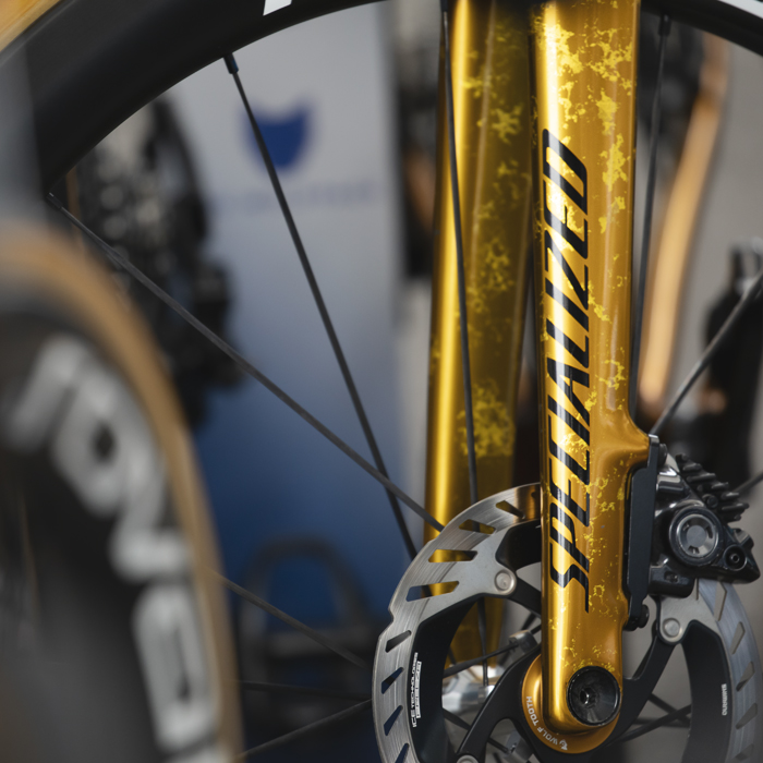 Coppa Bernocchi 2024 - A close up of Remco Evenepoel’s  Specialized golden Olympics Champion’s bike
