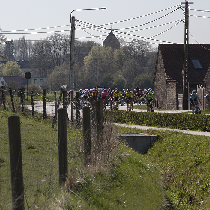 Dwars Door Vlaanderen 2025 - Riders framed by wooden fence posts in Etikhove