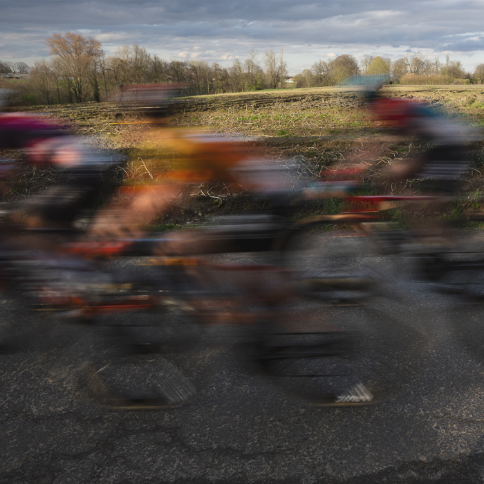 Dwars Door Vlaanderen Vrouwen 2024 - Riders speed past open fields during the race
