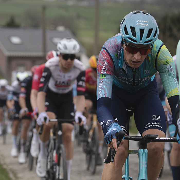 E3 Saxo Classic 2025 - Yevgeniy Fedorov of XDS Astana Team in the peloton on the Stationberg climb