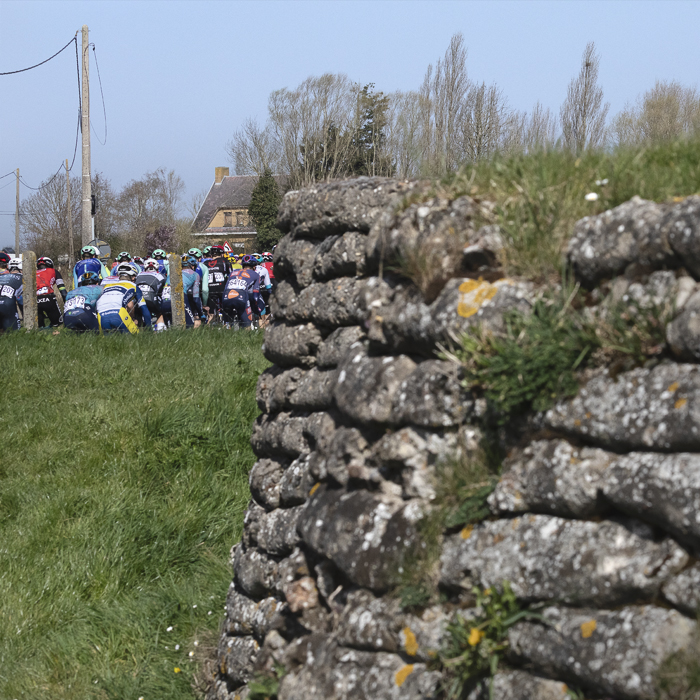Gent Wevelgem 2025 - The peloton passes by The Trench of Death - Dodengang