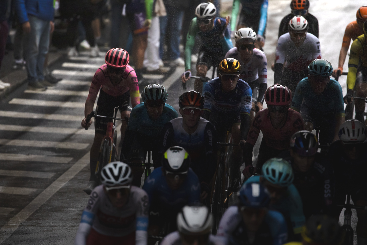 Giro dell’Emilia 2024 - The golden helmet of the Olympic Champion Remco Evenepoel of Soudal Quick-Step shines through the gloom