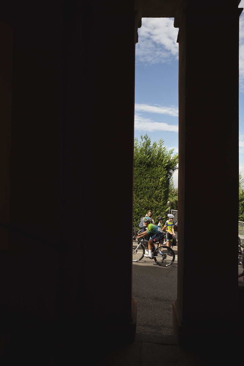 Giro dell'Emilia Internazionale Donne Elite 2025 - Valentina Zanzi seen framed by the portico on the San Luca climb