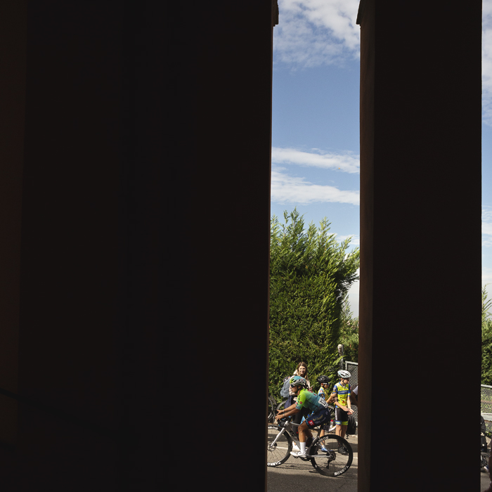 Giro dell'Emilia Internazionale Donne Elite 2025 - Valentina Zanzi seen framed by the portico on the San Luca climb