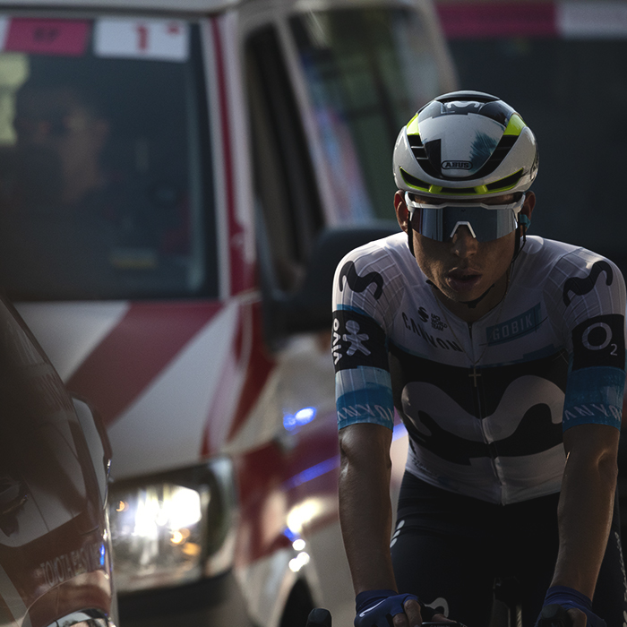 Gran Piemonte 2025 - Carlos Canal finishes the race in the convoy of race vehicles in Acqui Terme