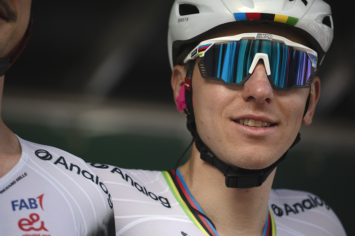 Il Lombardia 2025 - Tadej Pogačar looks at the camera as he takes part in the team presentation