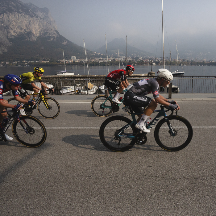 Il Lombardia 2025 - Riders race through Malgrate with the stunning scenery of Lago di Lecco as a backdrop