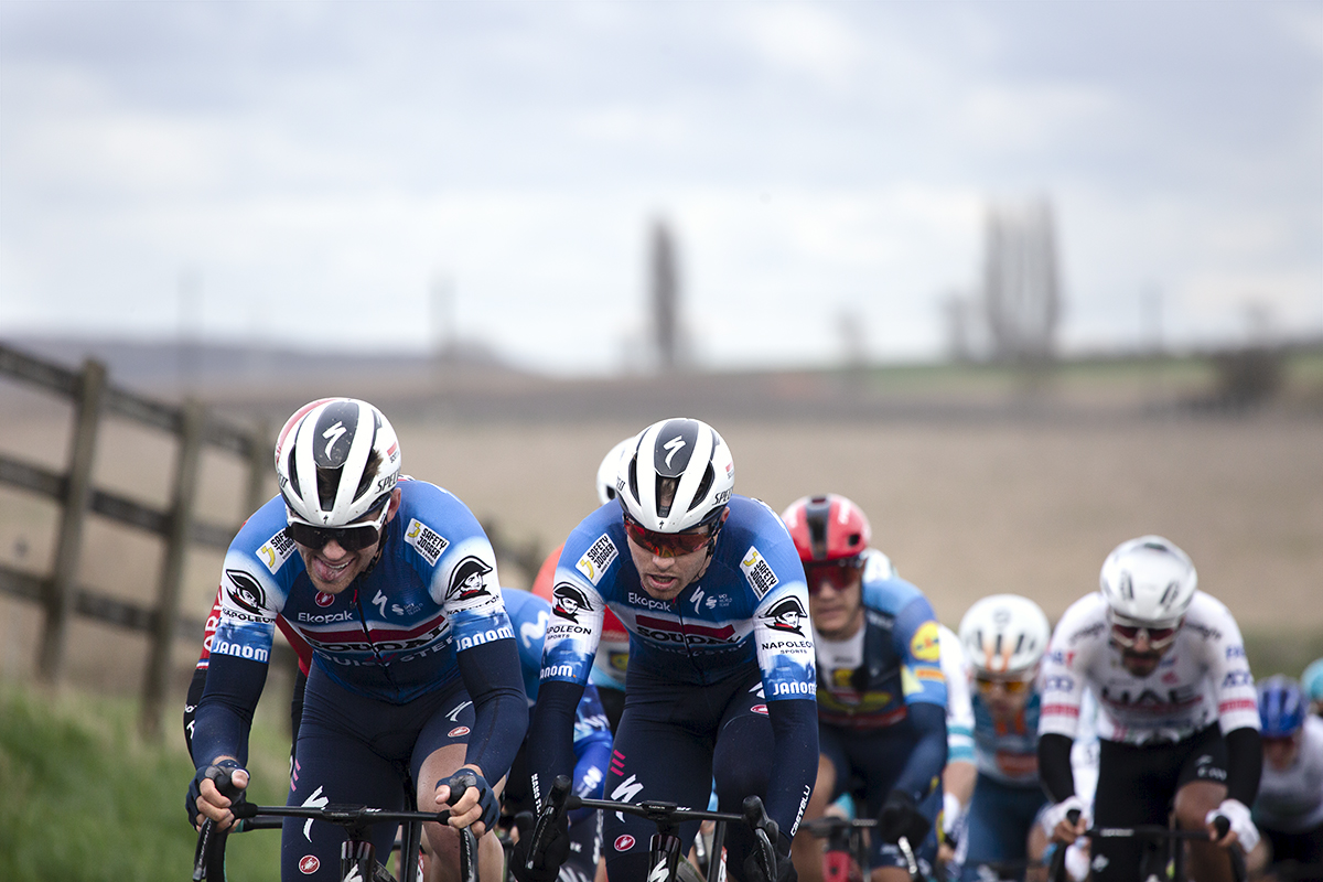 Kuurne Brussel Kuurne 2024 - Casper Pedersen & Luke Lamperti of Soudal Quick-Step on Beerbosstraat