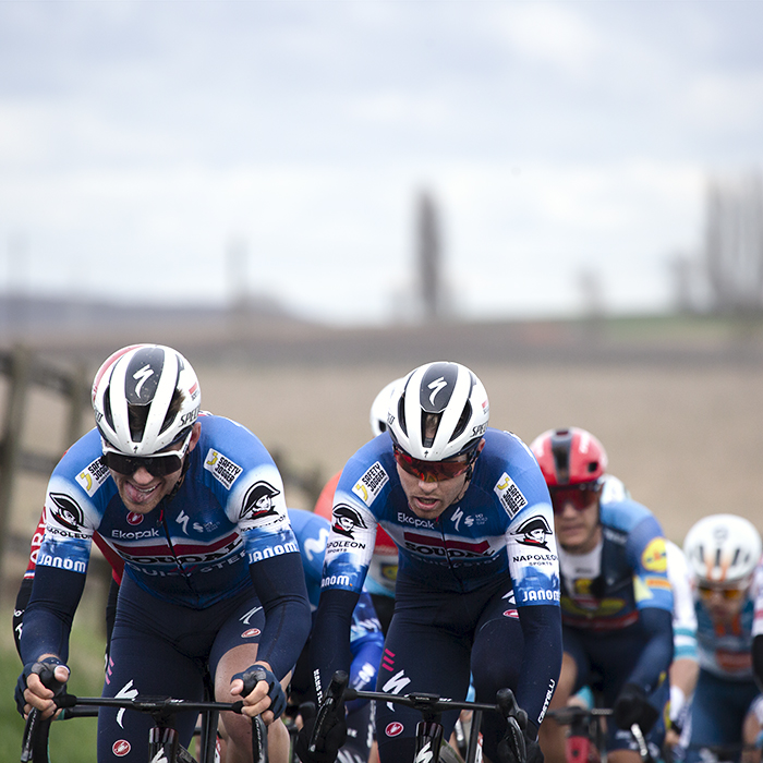 Kuurne Brussel Kuurne 2024 - Casper Pedersen & Luke Lamperti of Soudal Quick-Step on Beerbosstraat