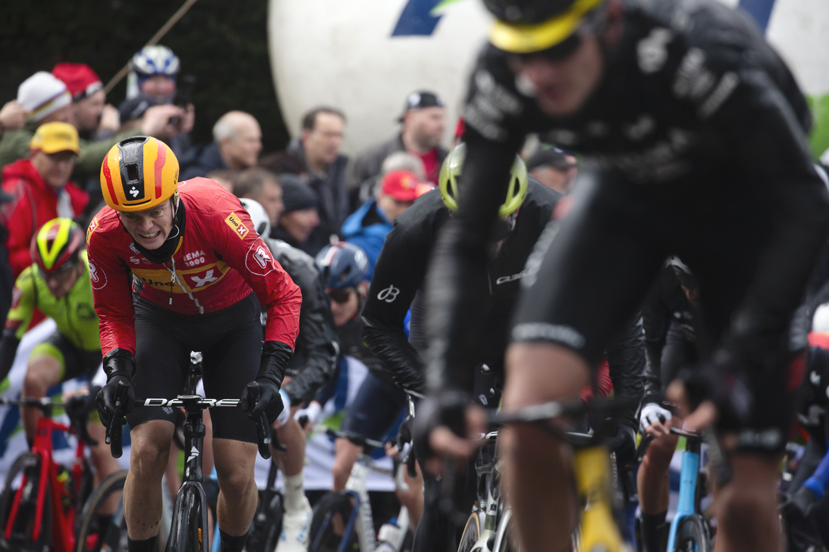 La Flèche Wallonne 2024 - Ådne Holter of Uno-X Mobility fights his way up the Mur de Huy