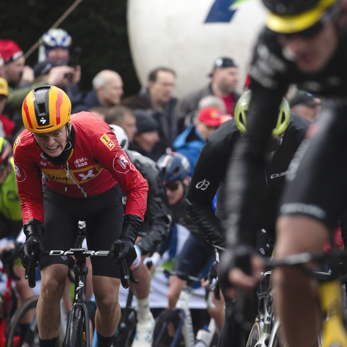 La Flèche Wallonne 2024 - Ådne Holter of Uno-X Mobility fights his way up the Mur de Huy