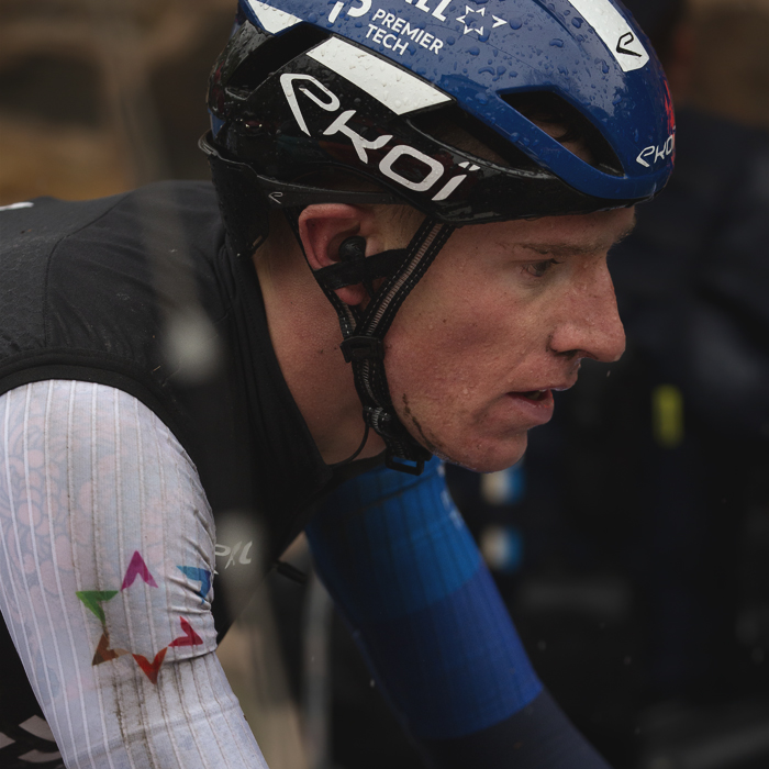 La Flèche Wallonne 2024 - Jake Stewart of Israel - Premier Tech in the wet on the Mur de Huy