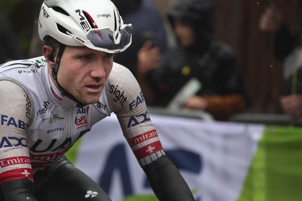 La Flèche Wallonne 2024 - Marc Hirschi  of UAE Team Emirates stares into the distance as he climbs the Mur de Huy