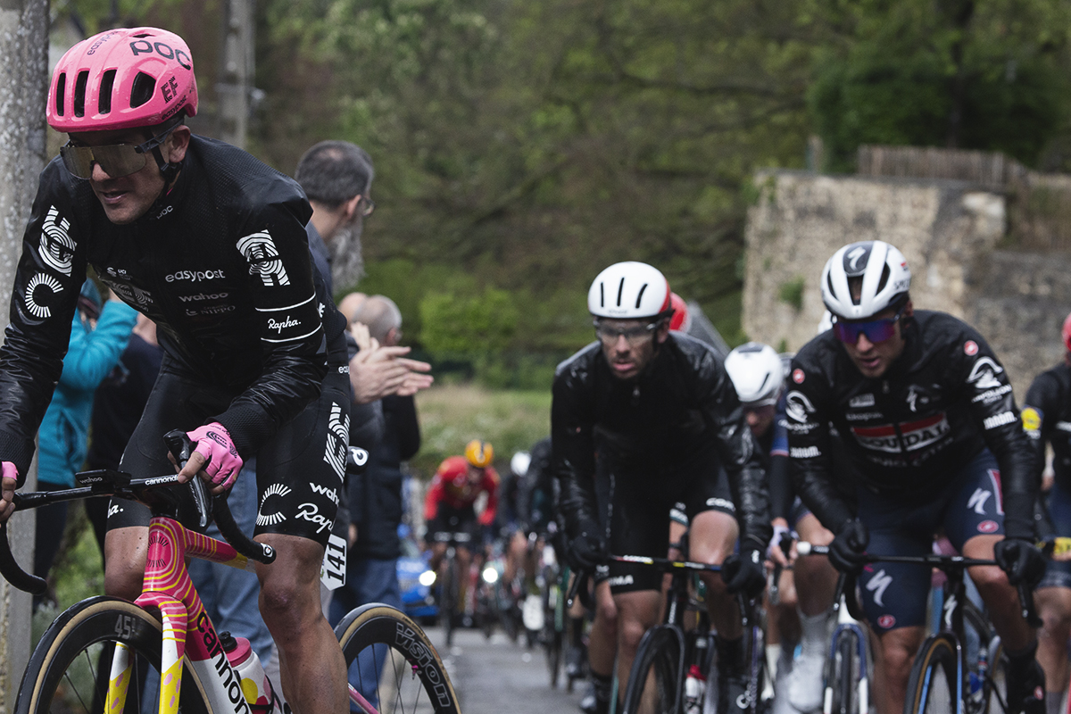La Flèche Wallonne 2024 - Richard Carapaz of EF Education - EasyPost leads a group of riders up the Mur de Huy