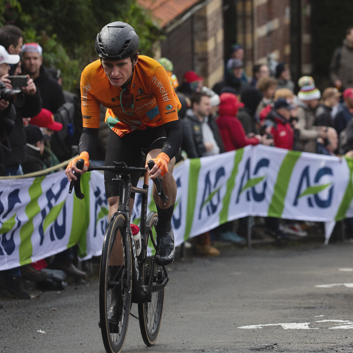 La Flèche Wallonne 2024 - Xabier Isasa of Euskaltel - Euskadi is followed by his team car