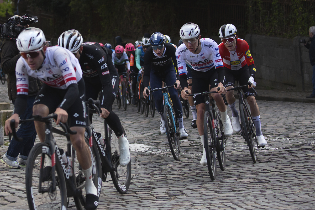 Liège-Bastogne-Liège 2024 - Tadej Pogačar on a cobbled road in Stavelot