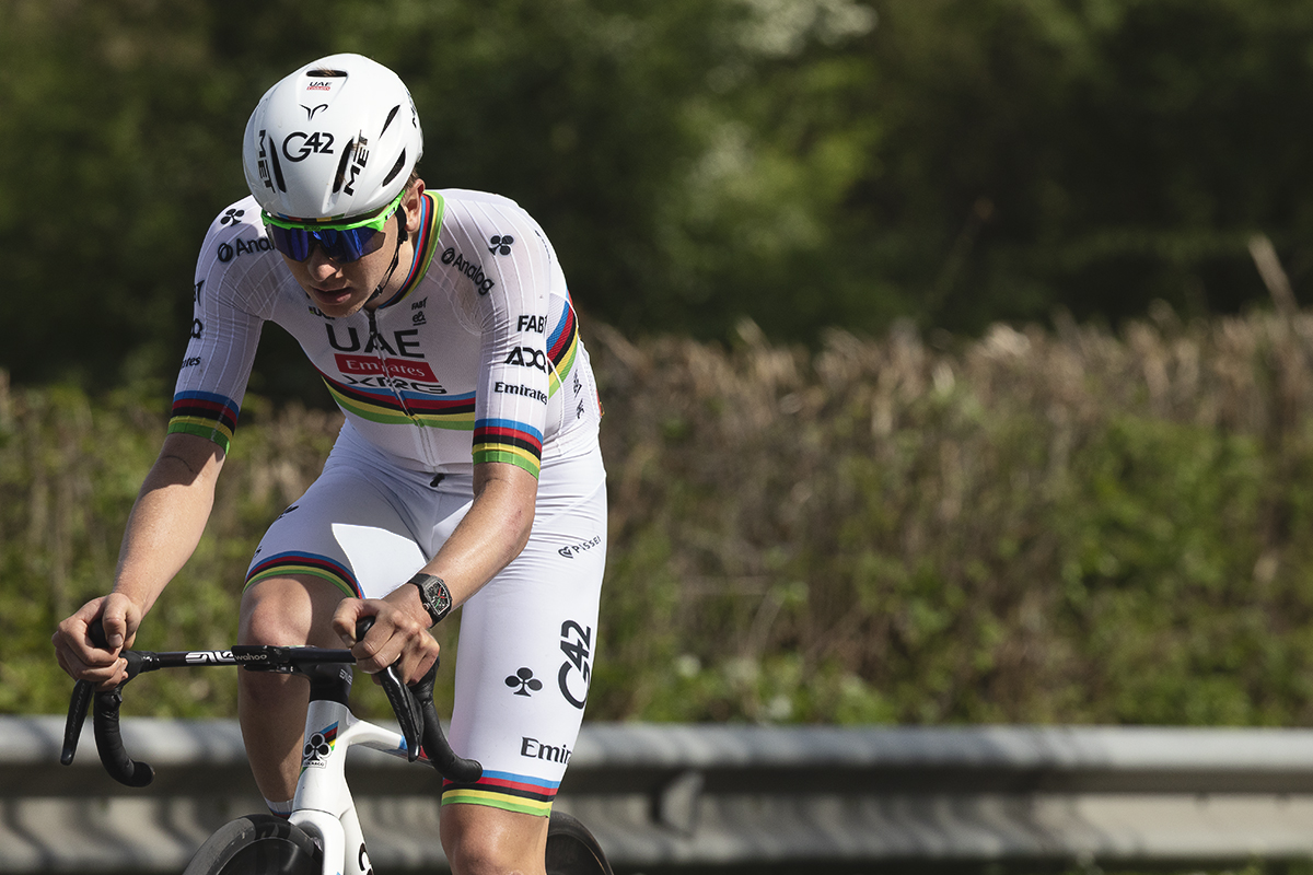 Liege Bastogne Liege 2025 - Tadej Pogačar on the climb of Côte des Forges