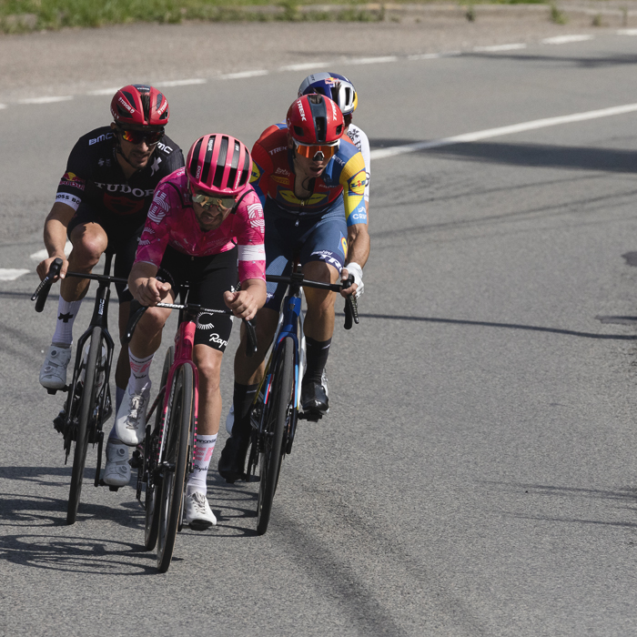 Liege Bastogne Liege 2025 - A small group of elite riders passes through Forges