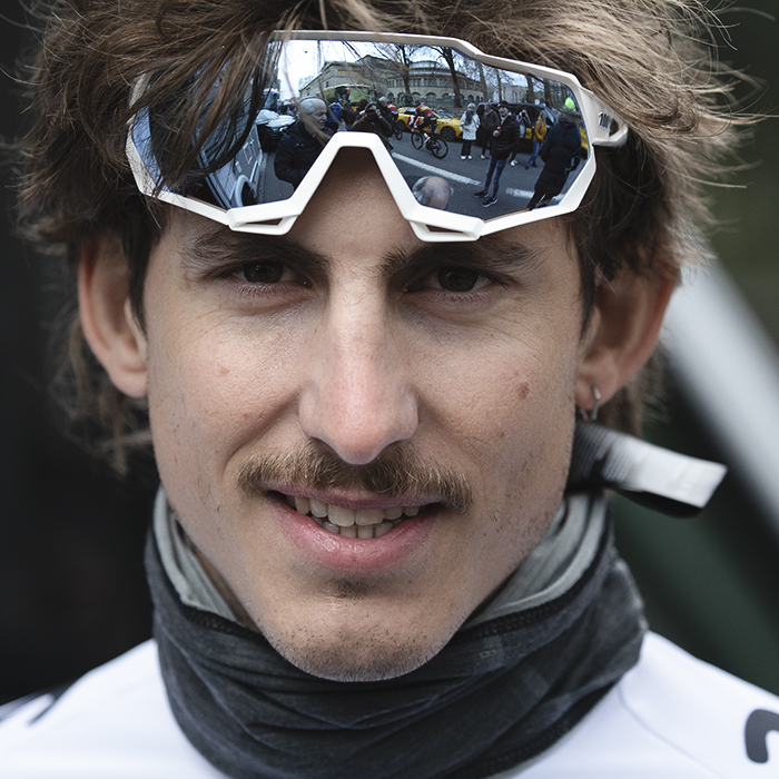 Omloop Nieuwsblad 2025 - Iván García Cortina of Movistar Team with his sunglasses on his head before the start of the race