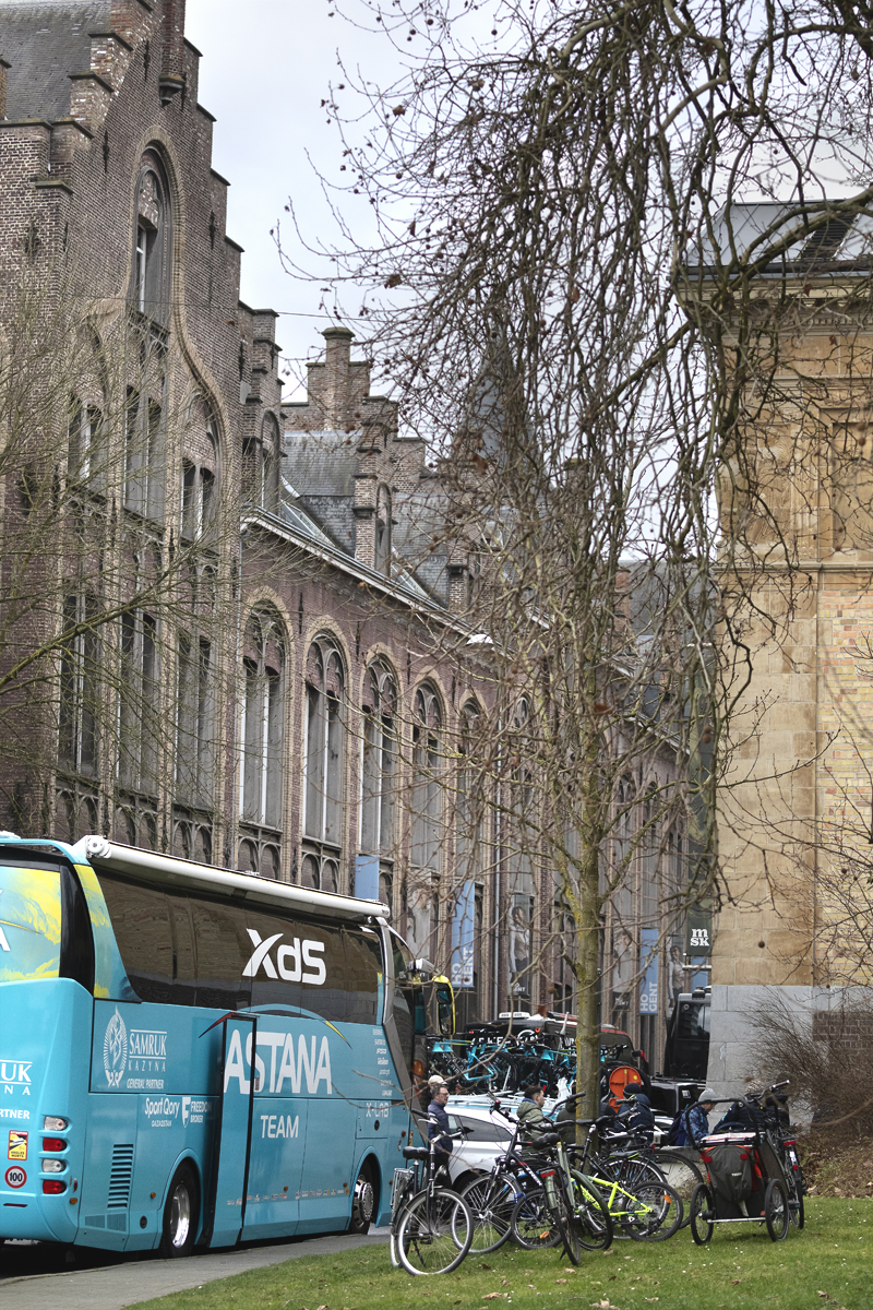 Omloop Nieuwsblad 2025 - XDS Astana Team bus in Gent at the start of the race