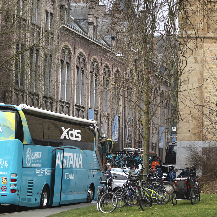 Omloop Nieuwsblad 2025 - XDS Astana Team bus in Gent at the start of the race