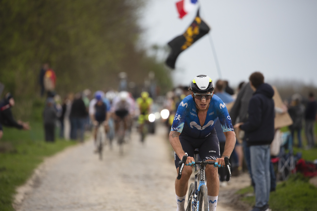 Paris Roubaix 2024 - Iván García Cortina of Movistar Team on Camphin-en-Pévèle