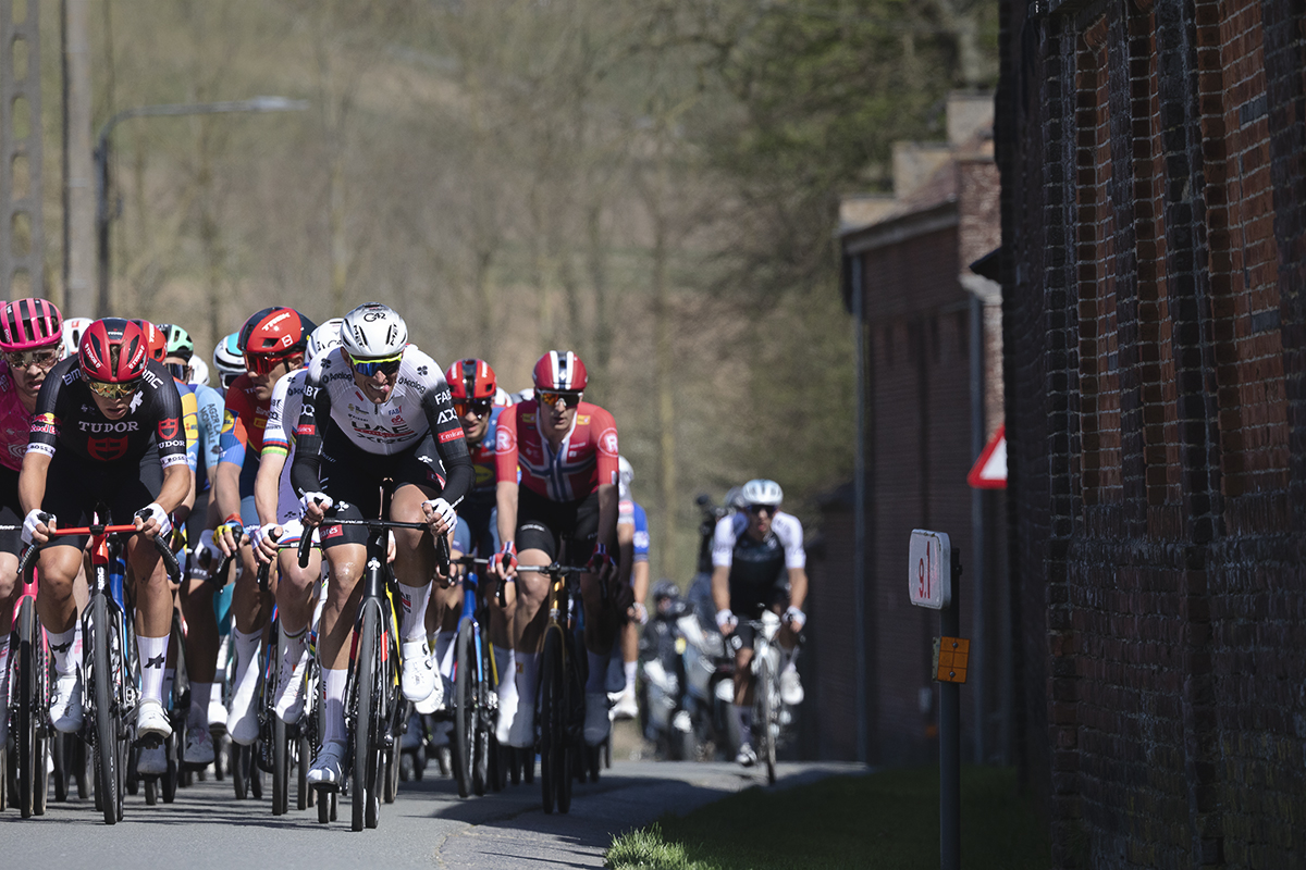 Ronde van Vlaanderen 2025 - The peloton approaches in Schorisse