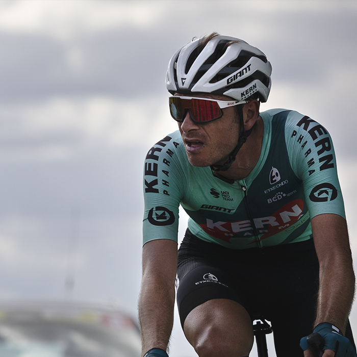 Tour of Britain 2025 - Marc Brustenga of the Equipo Kern Pharma team on the climb at Burton Dassett